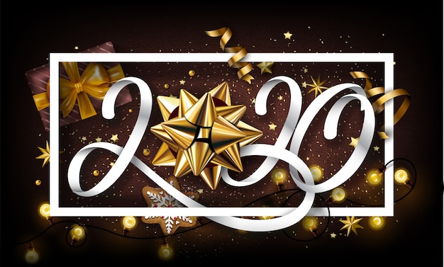 Vector 2020 new year background wth gifts and golden elements
