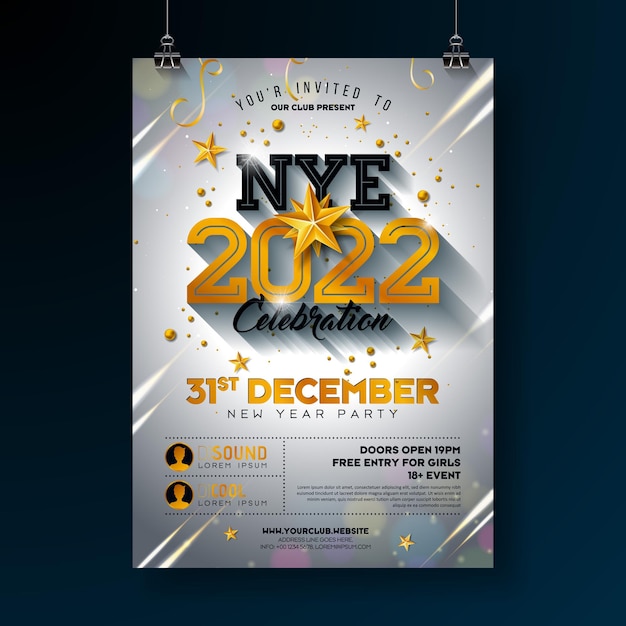 Vector 2020 new year party celebration poster template with shiny gold number on bright background