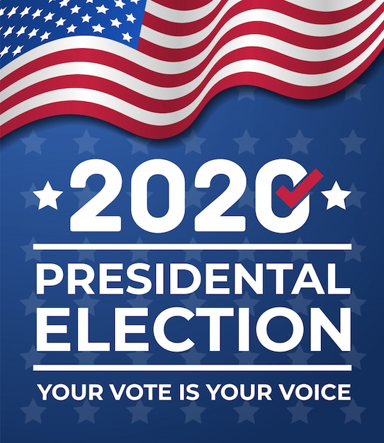 Bandiera di elezioni presidenziali degli stati uniti d'america 2020. banner elettorale vota il 2020 con la bandiera americana