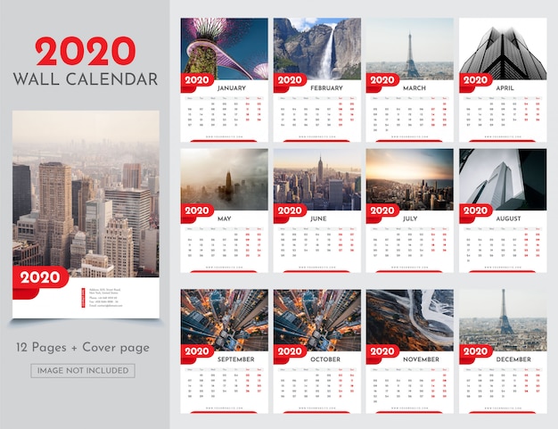 Modello di calendario murale 2020