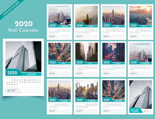 ベクトル 2020年壁掛けカレンダーテンプレート