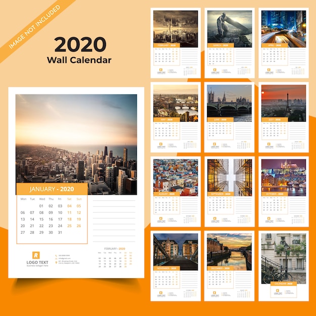 Modello di calendario murale 2020