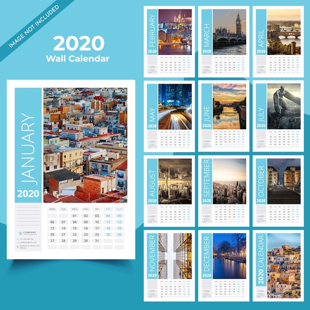 Modello di calendario murale 2020