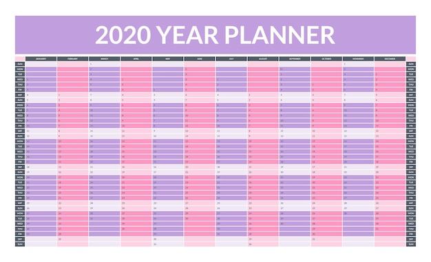 2020 year planner concept empty template horizontal design vector