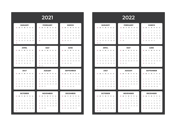 2021-2020 Calendar - illustration. Template. Mock up Week starts Sunday