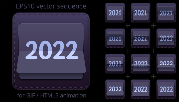벡터 새해 이벤트를 위한 애니메이션 플립 웹 배너용 2021 2022 스프라이트 시트