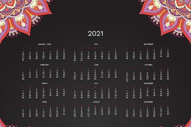 2021 Calendar with oriental mandala