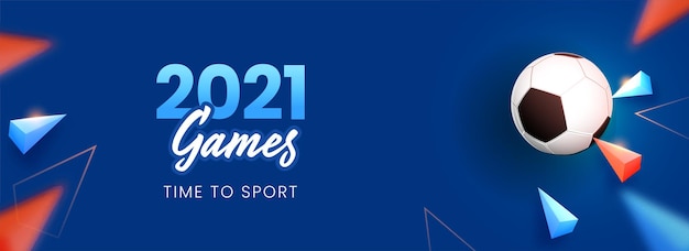 2021 giochi time to sports concept con calcio 3d e triangolo geometrico