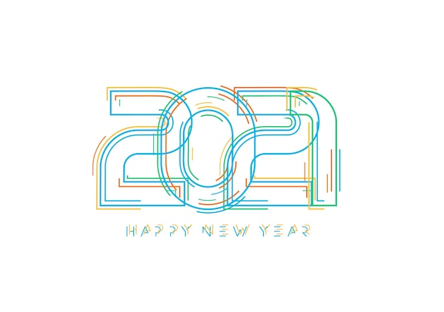 2021 Gelukkig Nieuwjaar achtergrond. Line art sci-fi stijl logo.