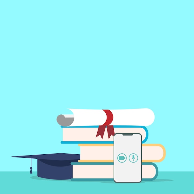 Vector 2021 graduation studying online online learning concept of successful studying online lesson modern education vector illustration in flat design