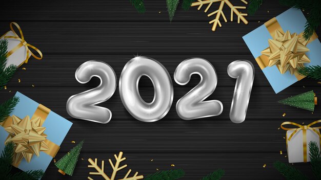 2021 felice anno nuovo 3d argento numero e confezione regalo