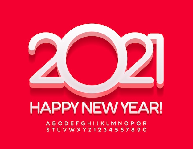 Vettore 2021 happy new year 3d white font set di lettere e numeri dell'alfabeto moderno ed elegante