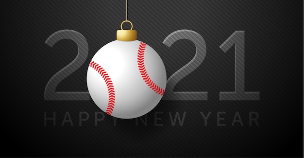 Felice anno nuovo 2021. sfondo con una palla da baseball.