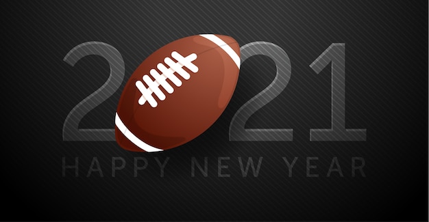 Felice anno nuovo 2021. sfondo con una palla da rugby.