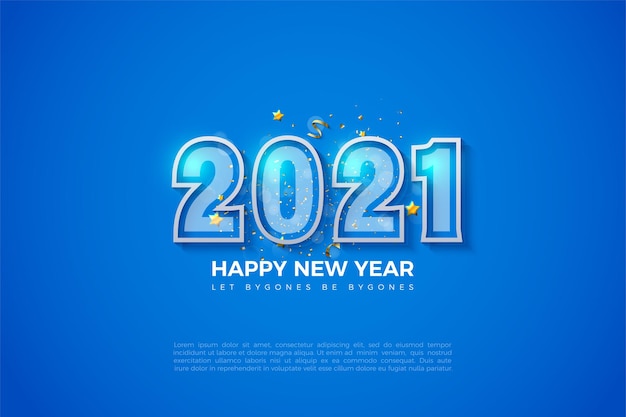 Vector 2021 happy new year blue background with bold white striped numbers