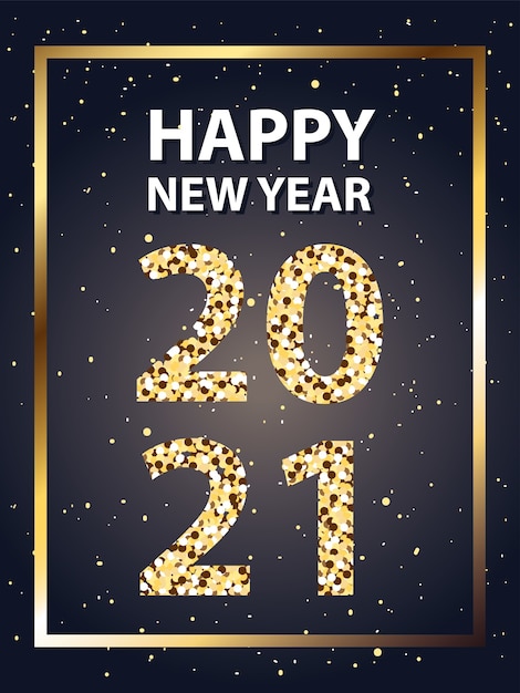 2021星のゴールドスタイルのフレームで新年あけましておめでとうございます、ようこそお祝いと挨拶のテーマのイラスト