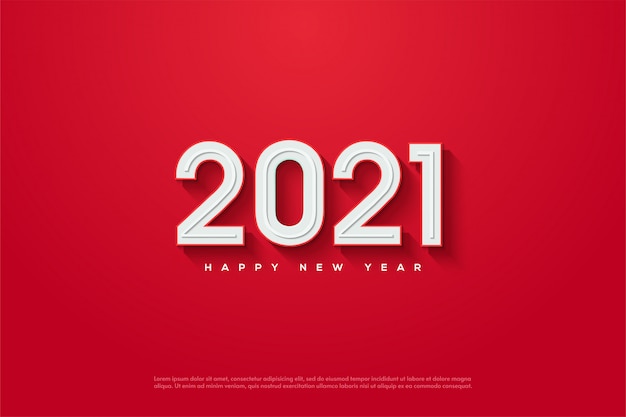 빨간색 배경에 양각 된 3d 흰색 숫자로 2021 새해 복 많이 받으세요
