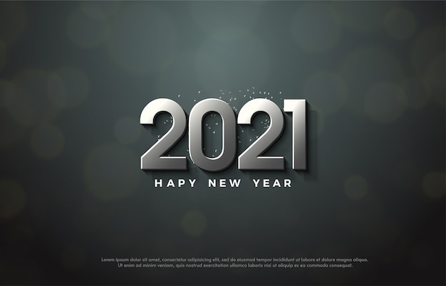 럭셔리 3d 실버 번호와 2021 새해 복 많이 받으세요.