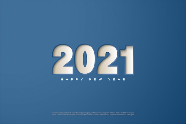 Buon anno 2021, con i numeri premuti su carta blu