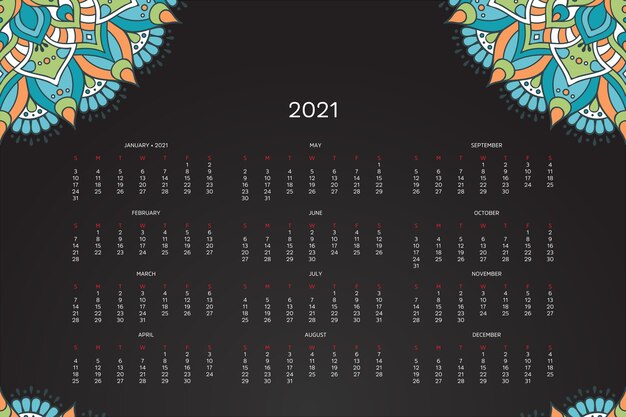 2021 kalender met oosterse mandala