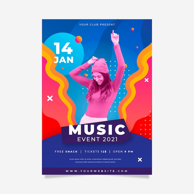 Vettore 2021 poster di eventi musicali con foto