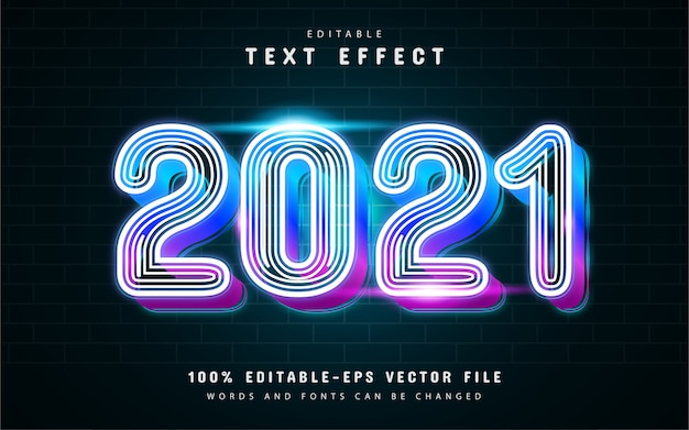 2021 effetto di testo a linea incandescente al neon