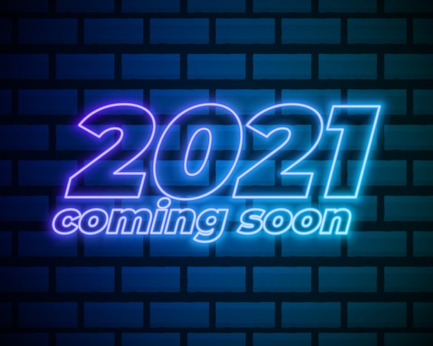 2021 neon-tekst. 2021 nieuwjaar ontwerpsjabloon. lichte banner.