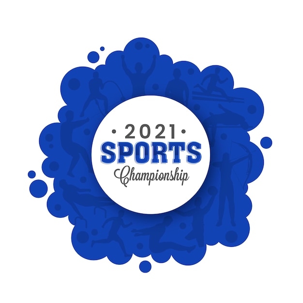 2021 sportkampioenschappen concept met verschillende atletiek op rode en witte achtergrond.