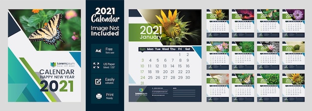 ベクトル マルチカラーレイアウトの2021年壁掛けカレンダー