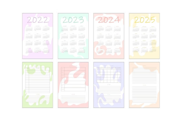 2022 202320242025カレンダーと繊細なミニマリストデザインでリストを行うための毎日の毎週の毎月のプランナー