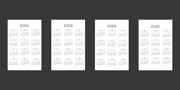 2022 2023 2024 2025 2025 달력 템플릿(글꼴 작성 글꼴 포함) 월별 달력 개별 일정 비즈니스 노트북용 미니멀리즘 제한된 디자인 주는 일요일에 시작됩니다