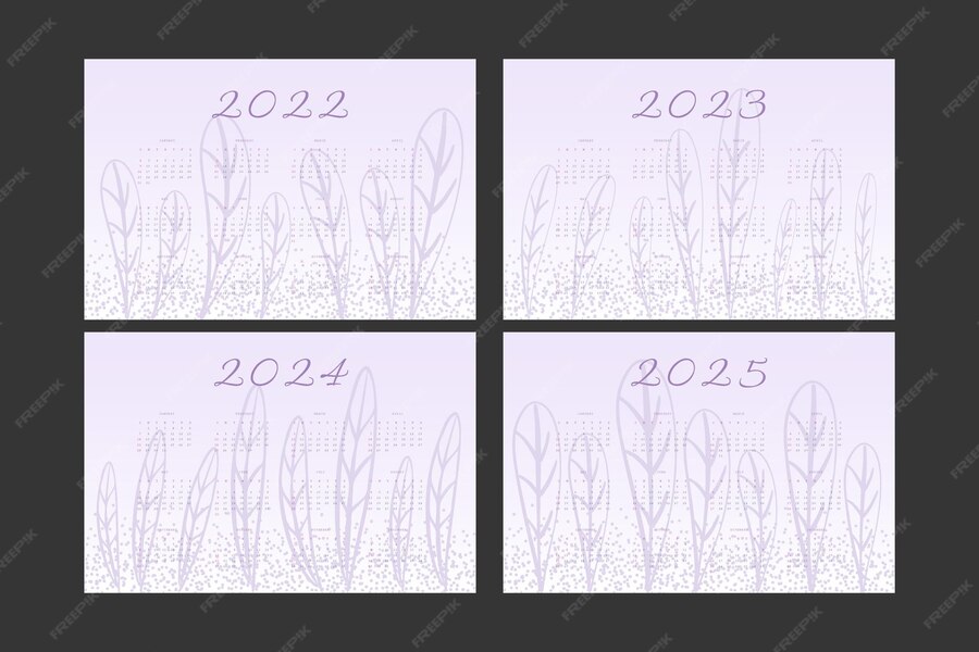 Premium Vector 2022 2023 2024 2025 calendar trendy very peri lavender
