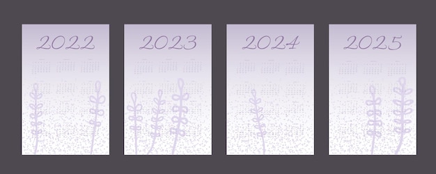 2022 2023 2024 2025 calendario trendy tavolozza molto peri lavanda con elementi botanici disegnati a mano