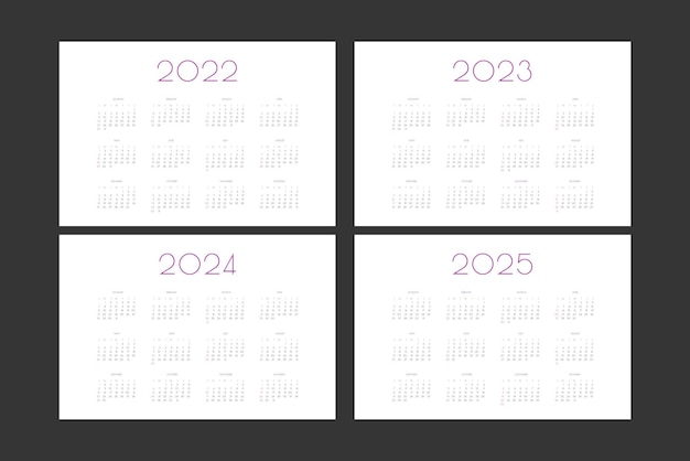 2022 2023 2024 2025 individuele kalendersjabloon in minimalistische trendy stijl week begint op zondag