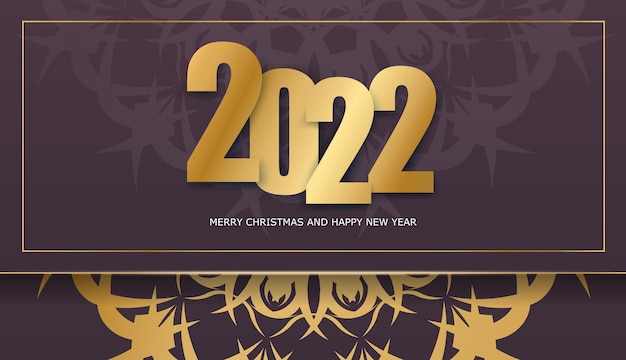 2022 ansichtkaart merry christmas bordeaux met abstract gouden ornament