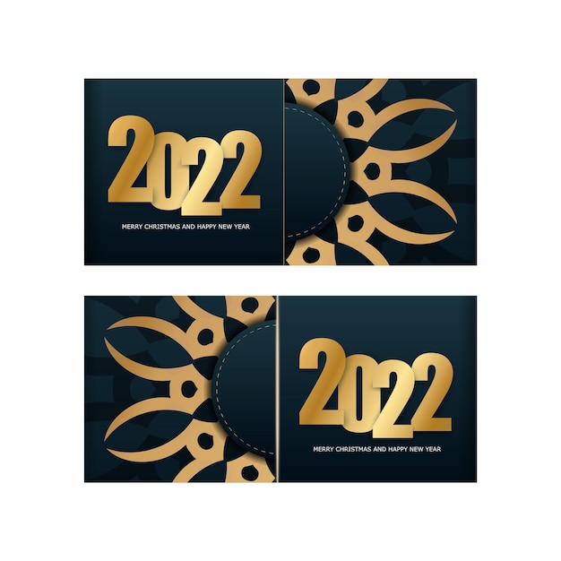 Vector 2022 ansichtkaart merry christmas donkerblauw met luxe gouden ornament