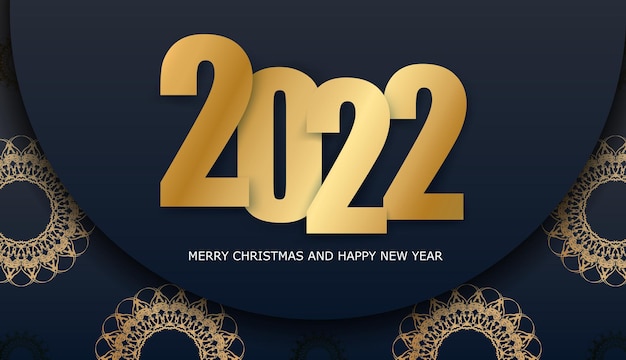 Vector 2022 brochure happy new year black color with abstract gold pattern