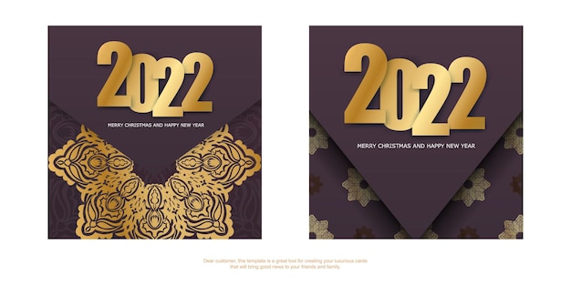 2022 brochure happy new year burgundy color with vintage gold ornament