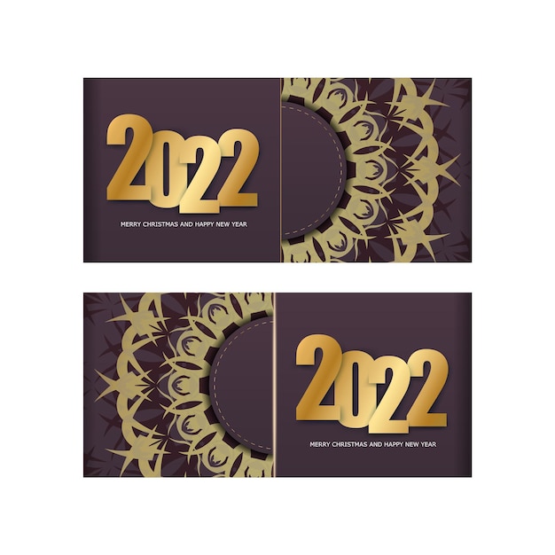 Vector 2022 brochure happy new year burgundy color with winter gold pattern