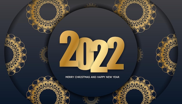 2022 브로셔 메리 크리스마스와 새해 복 많이 받으세요 블랙 색상 빈티지 골드 패턴