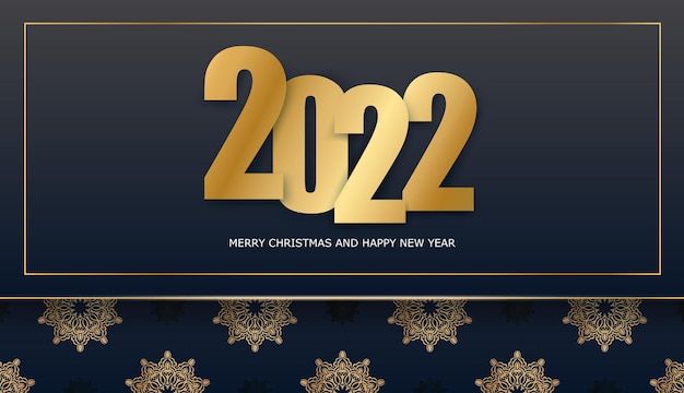 2022 brochure merry christmas and happy new year black color with vintage gold ornament