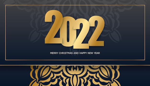 2022 brochure merry christmas and happy new year black color with vintage gold pattern