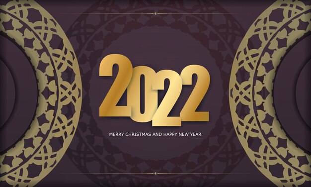 Brochure 2022 buon natale e felice anno nuovo color bordeaux con motivo oro di lusso