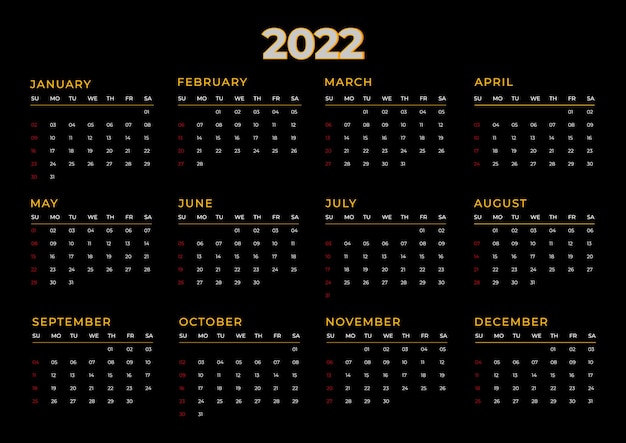 Vettore modello di progettazione del calendario 2022