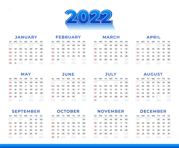 ベクトル 2022年のカレンダーデザインテンプレート
