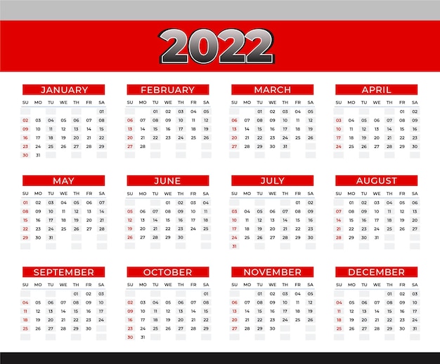 Vettore modello di progettazione del calendario 2022