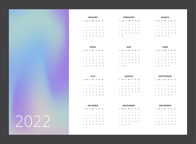 2022 calendar - illustration. template. mock up