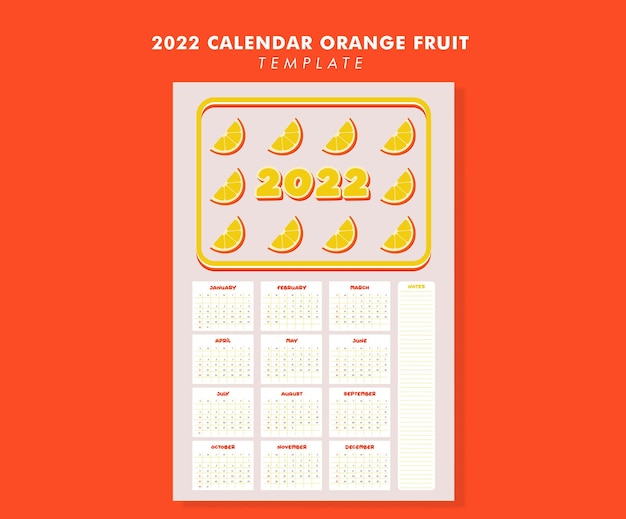 Vector 2022 calendar orange fruit