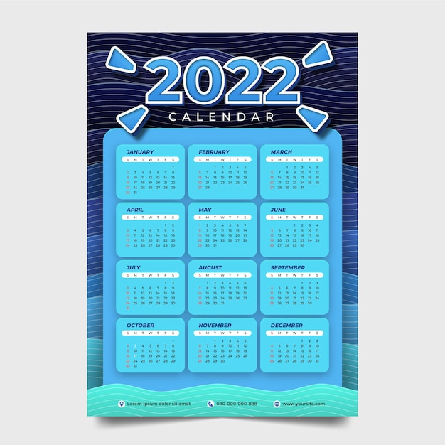 2022 calendar with blue graded waves texture