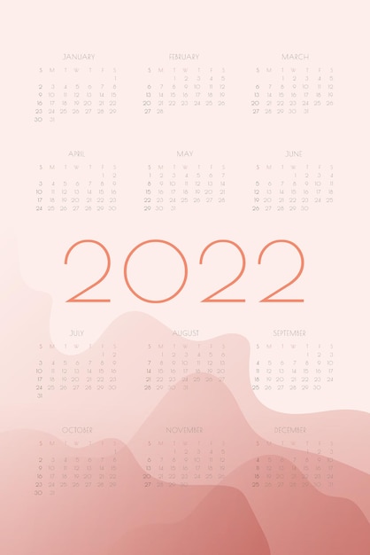 2022 calendar with red gradient fluid wave